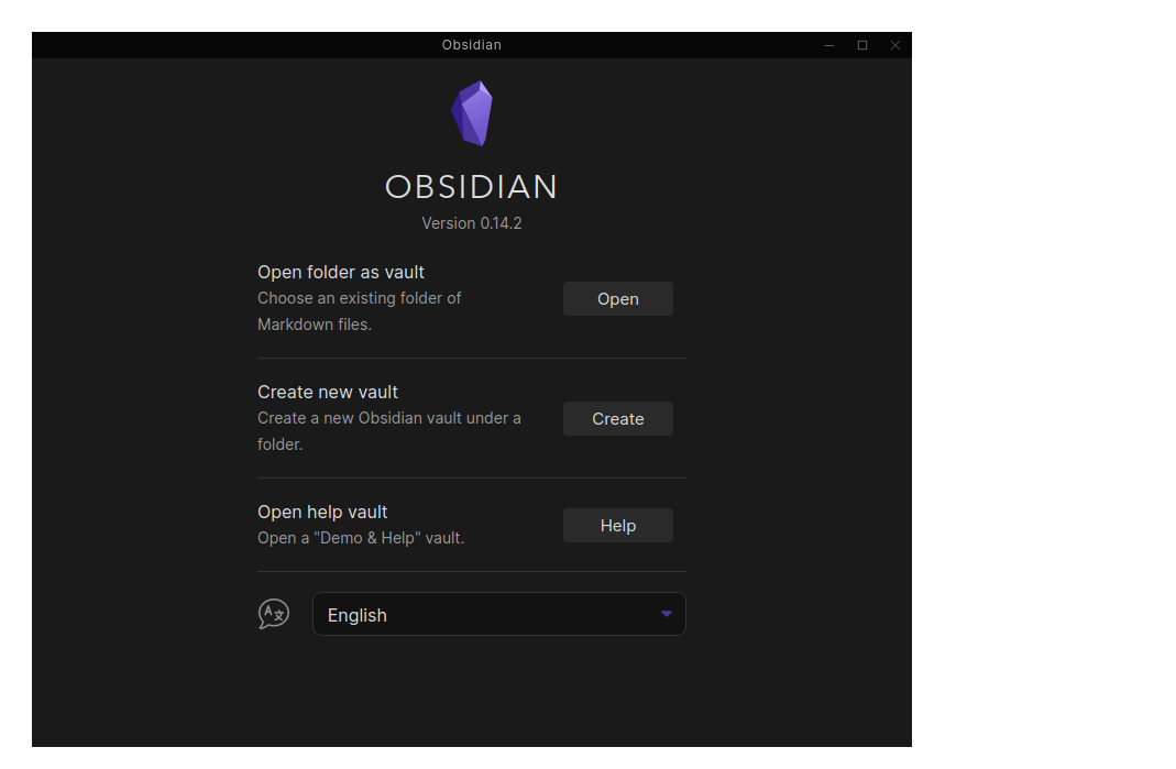 Obsidian Welcome Screen