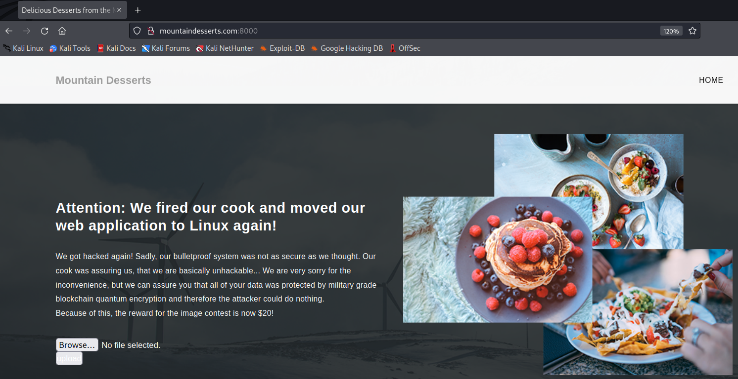 Mountain Desserts Application on Windows
